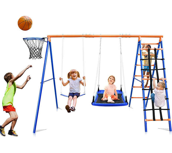 Kids Outdoor Swing Set With Slide - 3-in-1 Kids Swing Slide Climbing Set,