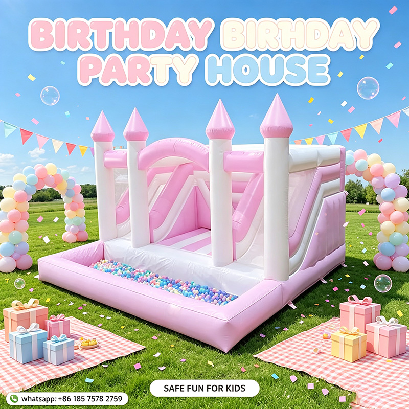Kids Outdoor Jump House - Inflatable Pink Princess Bounce House Castle,