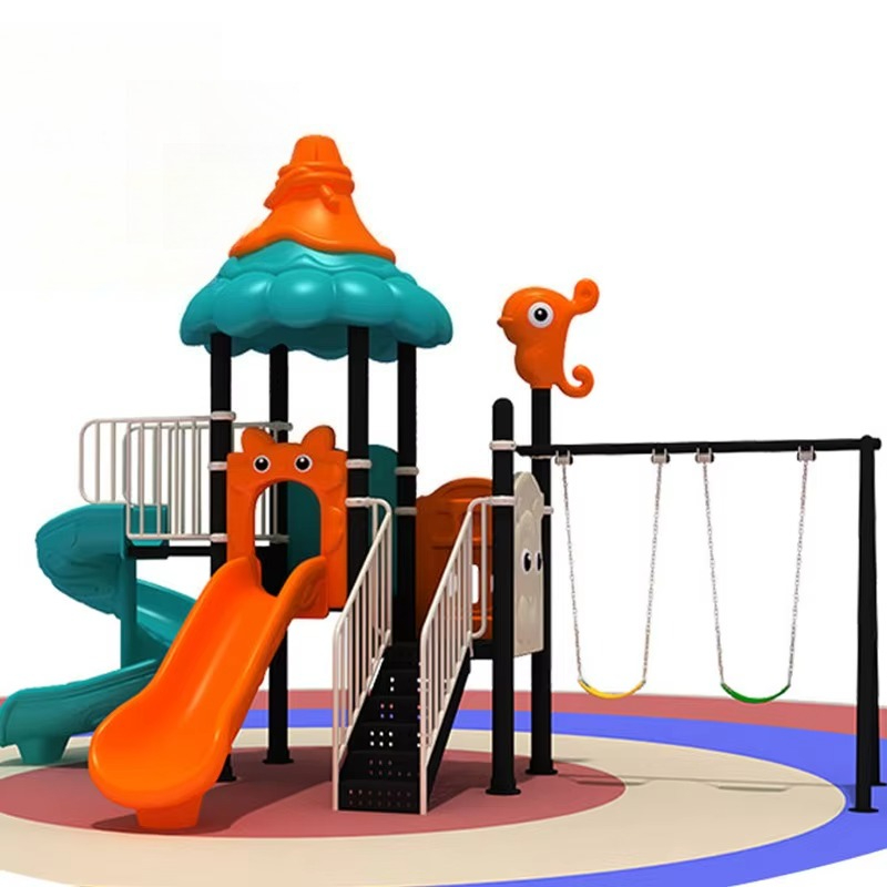 Kids Outdoor Swing Set With Slide - Large Durable Plastic Kids' Swing Set