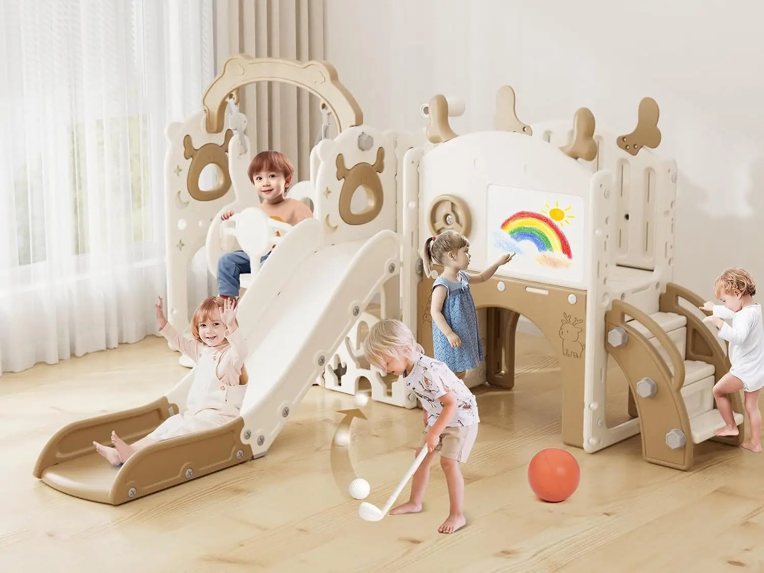 Kids Outdoor Swing Set With Slide - 13-in-1 Toddler Slide and Swing Set,