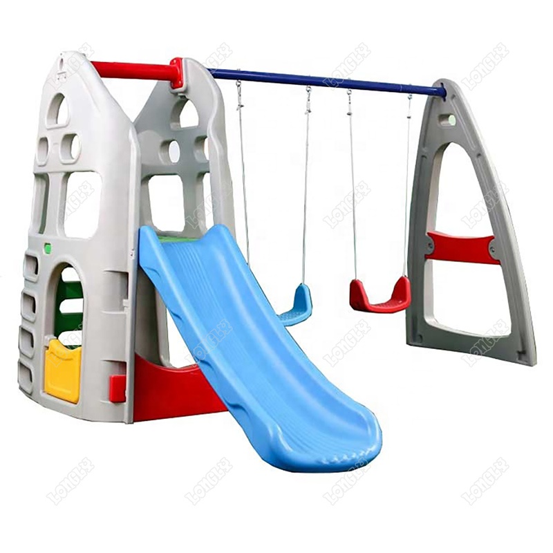 Kids Outdoor Swing Set With Slide - Backyard Plastic Slide and Swing Set,