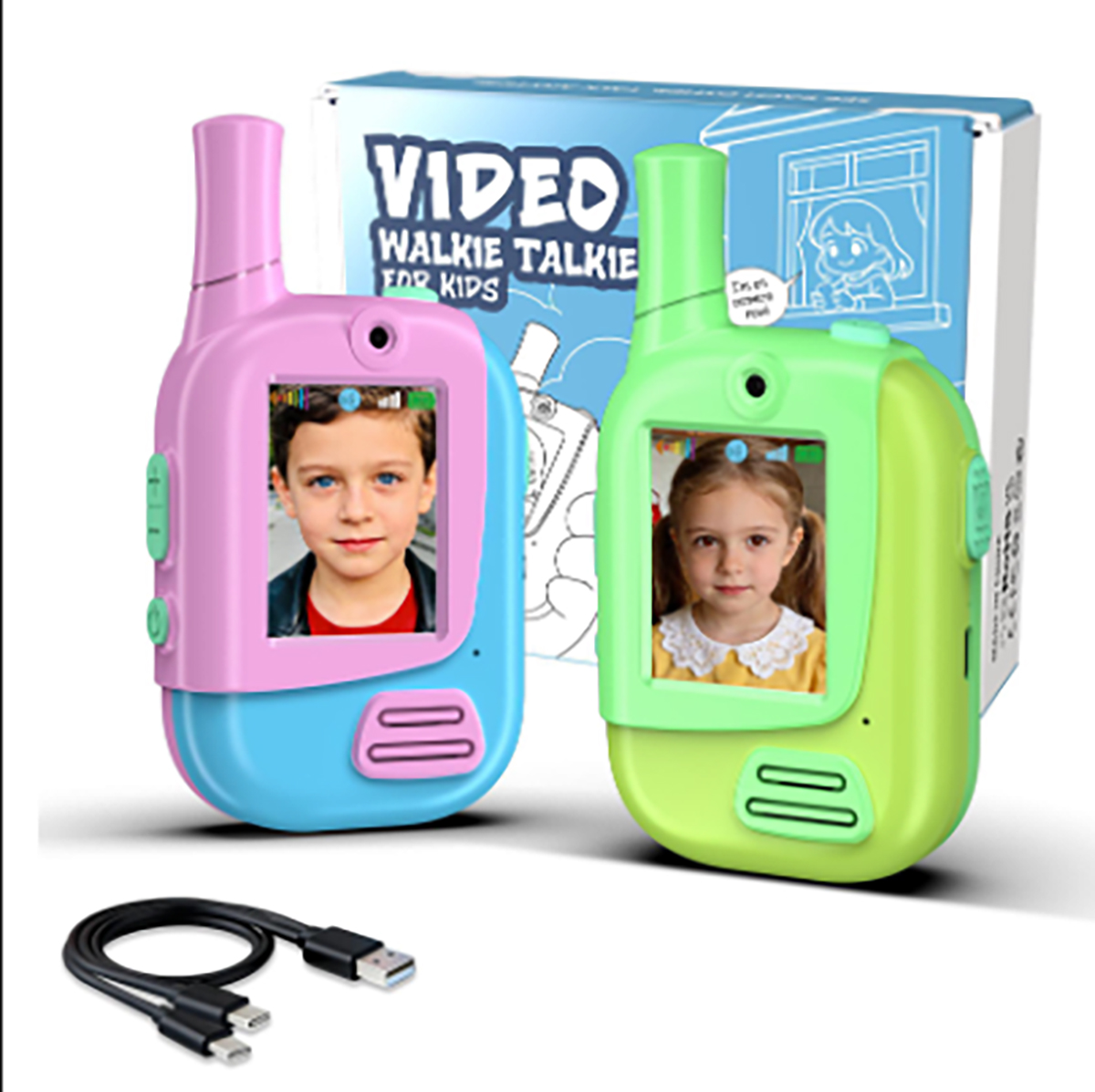 Kids Indoor Outdoor Games - 2 Pack Rechargeable Kids Video Walkie