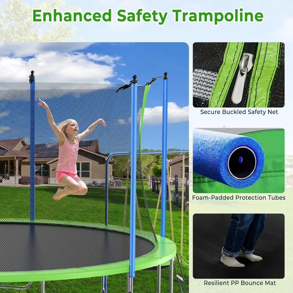 US Shipping 12-14FT Trampoline - Kids Outdoor Swing Set With Slide recension och pris