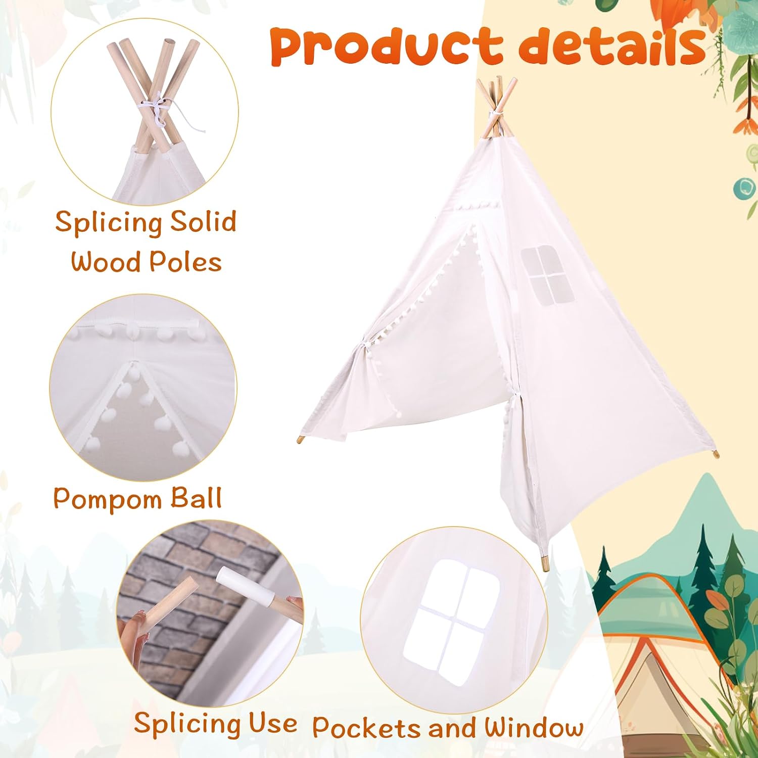 Windyun 6 Pcs Kids Teepee Tent - Kids Outdoor Tent recension och pris
