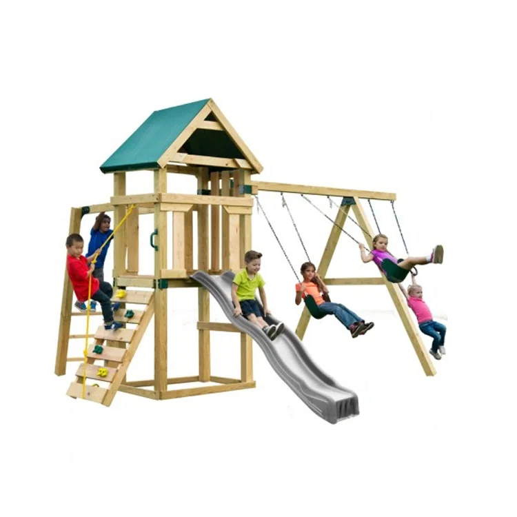 2026 Outdoor Wooden Small Play - Kids Outdoor Swing Set With Slide recension och pris