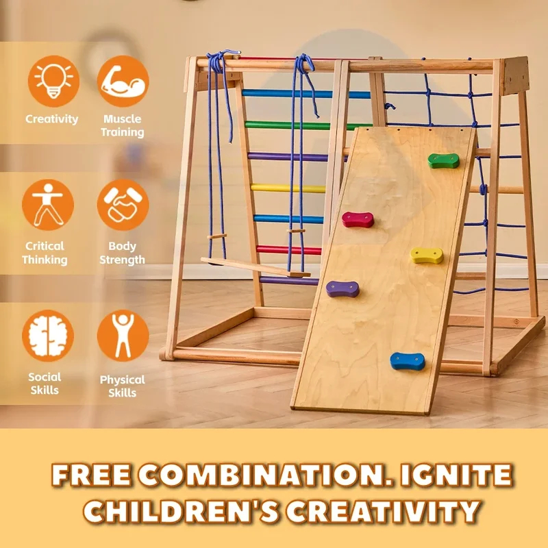 Wooden Climbing Frame Indoor P - Kids Outdoor Swing Set With Slide recension och pris